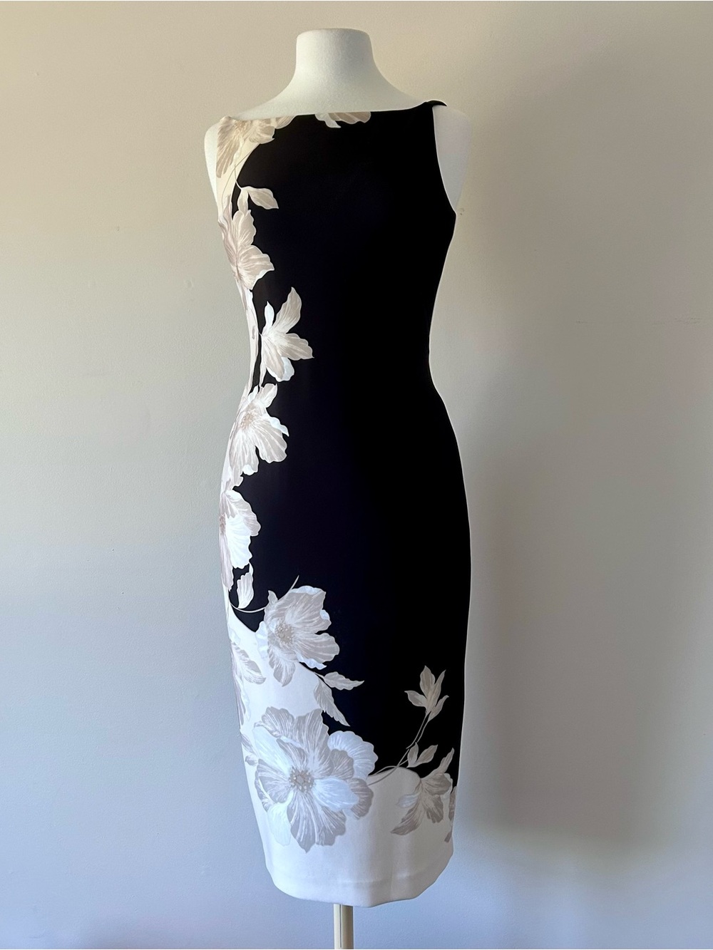 Donna Karan Sleeveless Black & White Floral Dress
